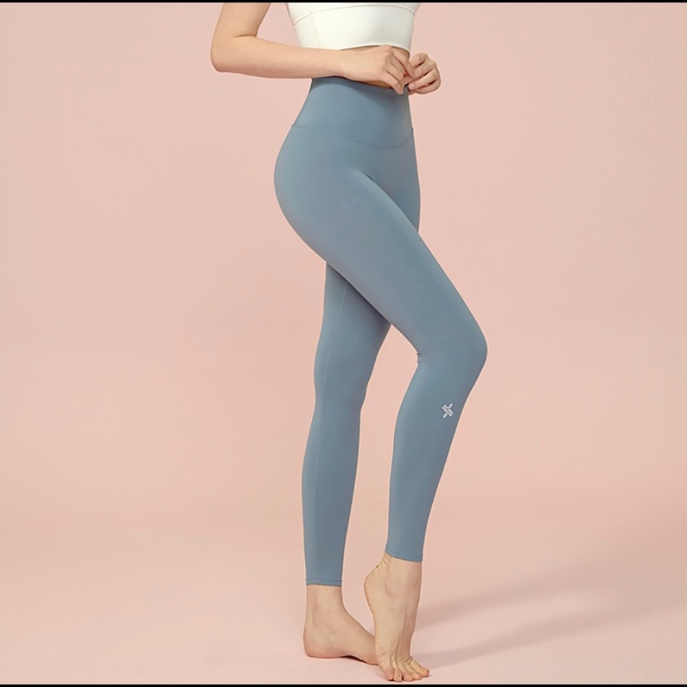 blue gray high waist leggings
